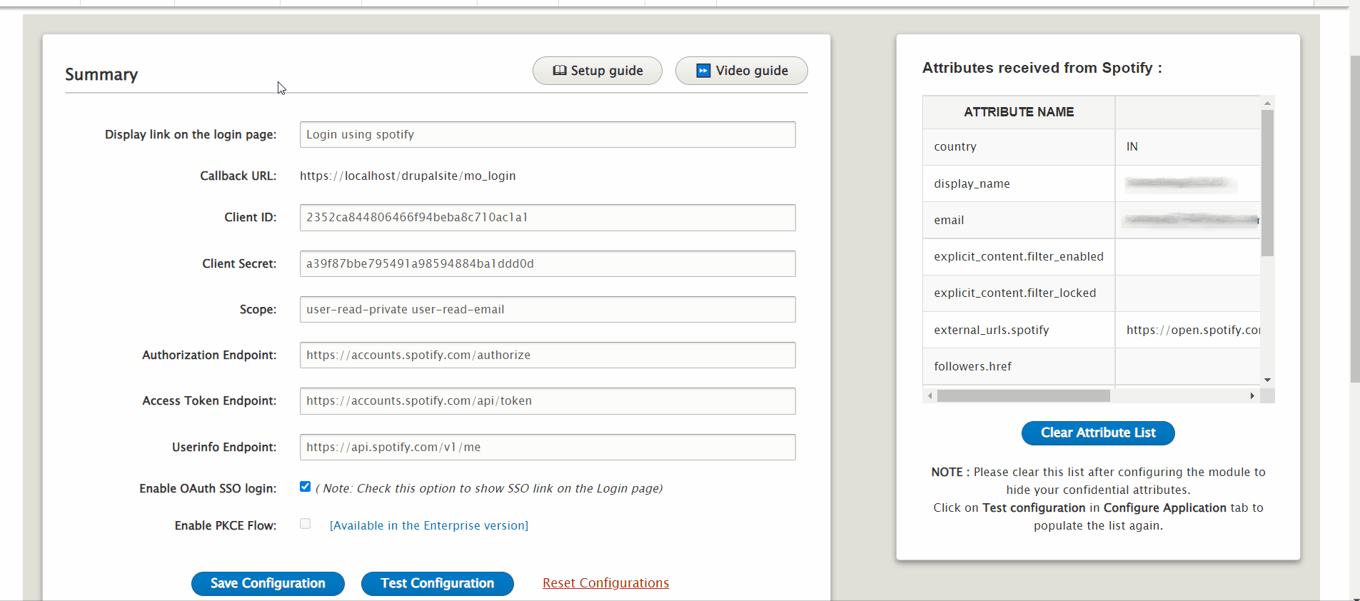 Drupal OAuth Login Spotify - Test Configuration