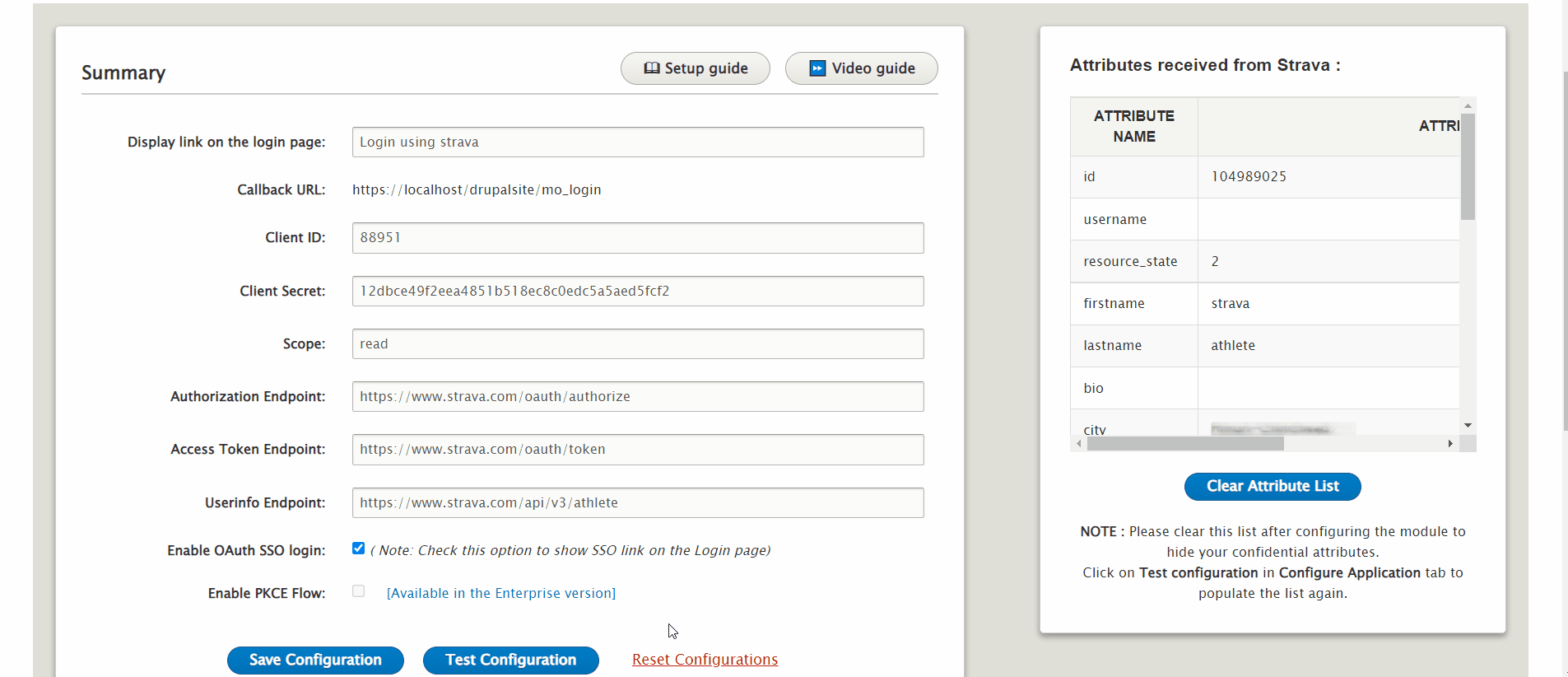 Drupal OAuth Login - Test Configuration
