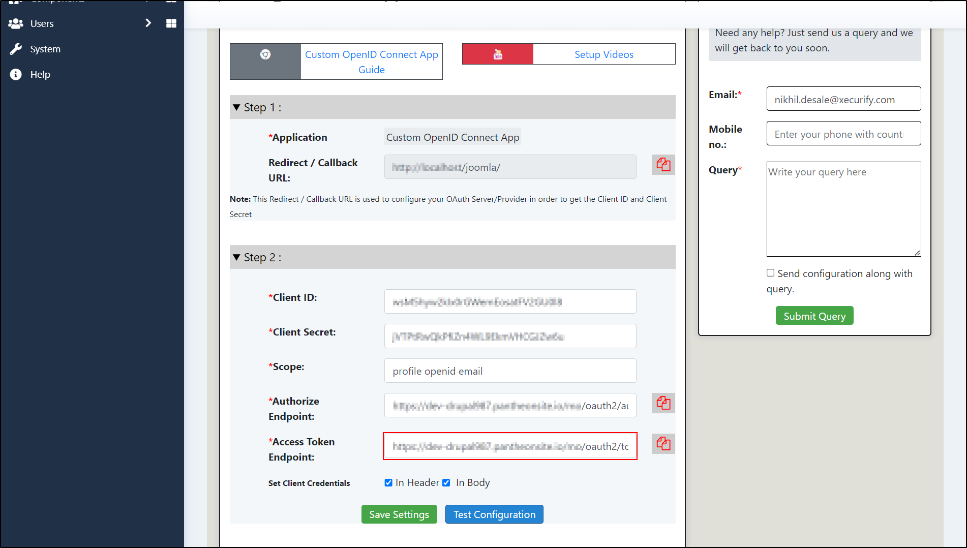 Joomla OAuth Client  Enter Access Token Endpoint