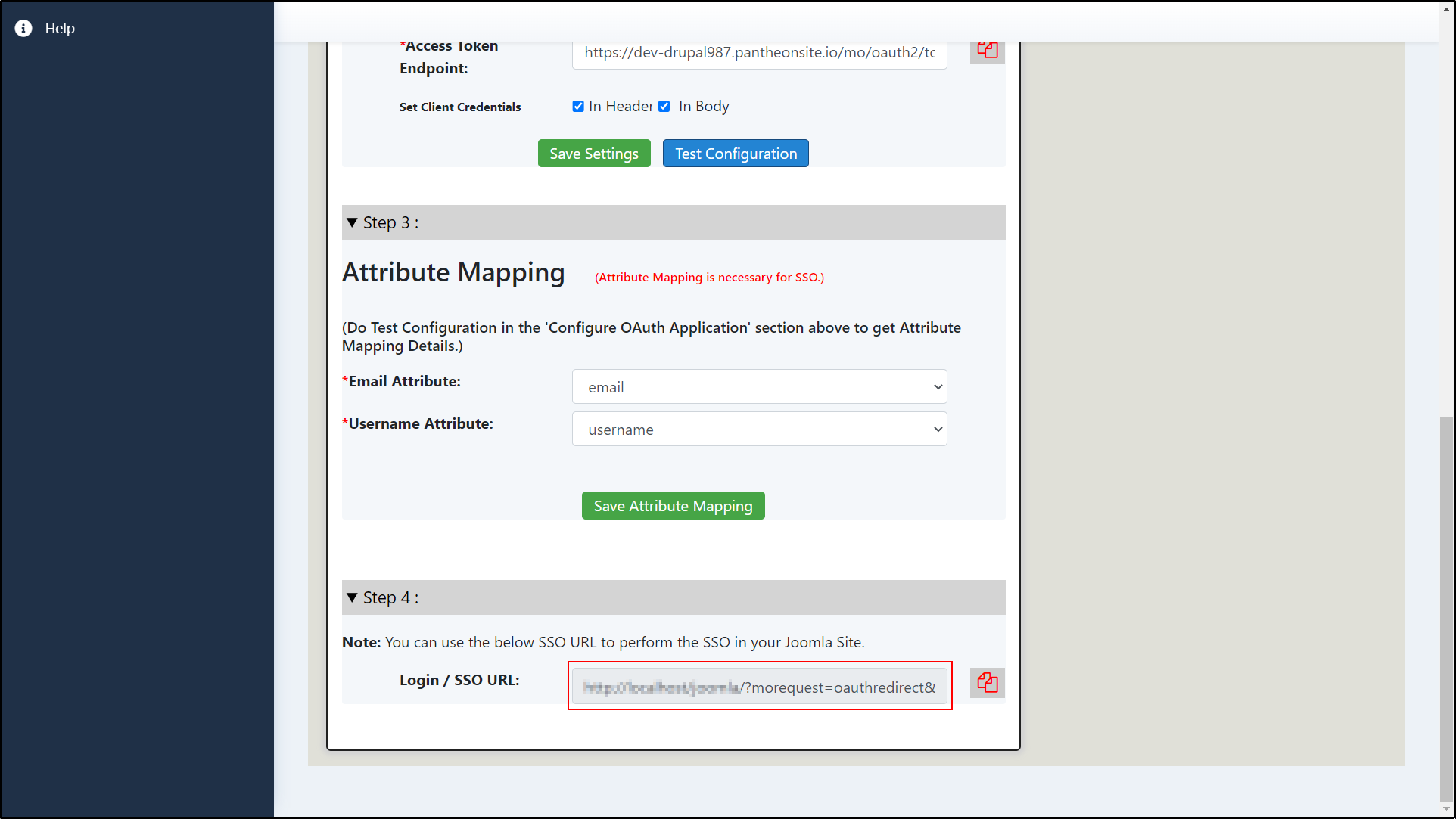 Joomla OAuth Client Copy Login SSO URL