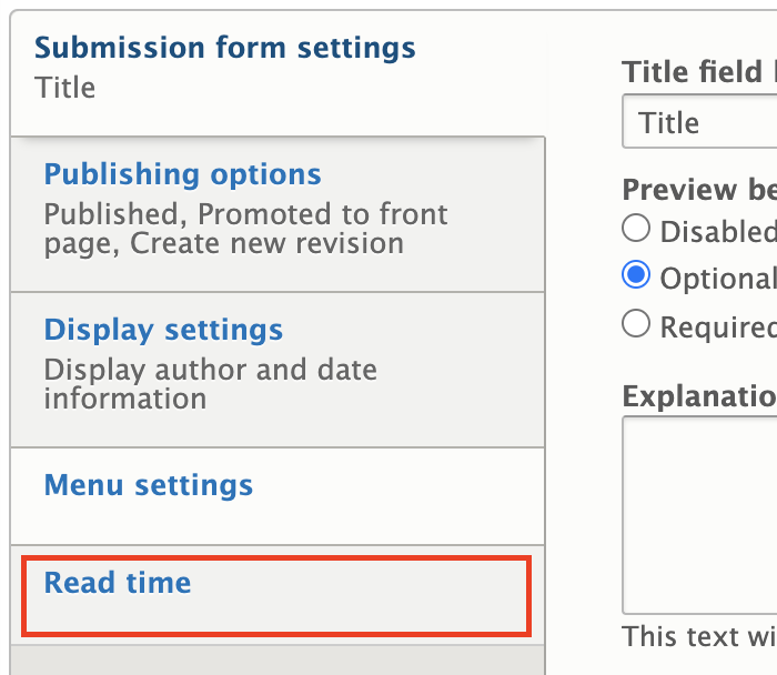 Screen shot of Read time tab