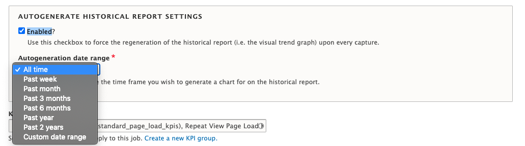 Auto generate historical report settings