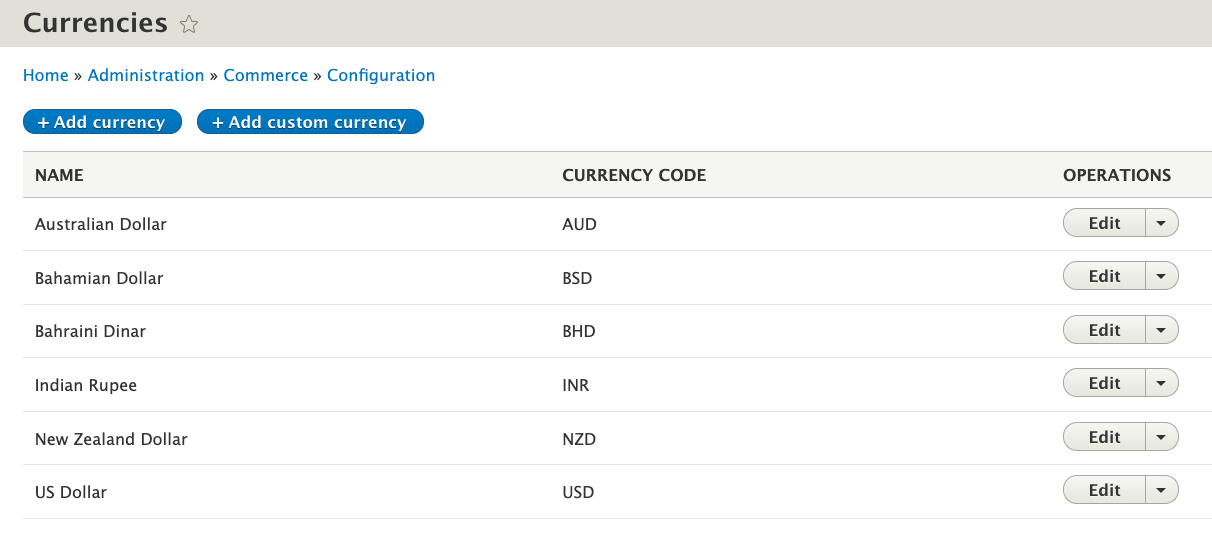 Image of currencies screen in UI