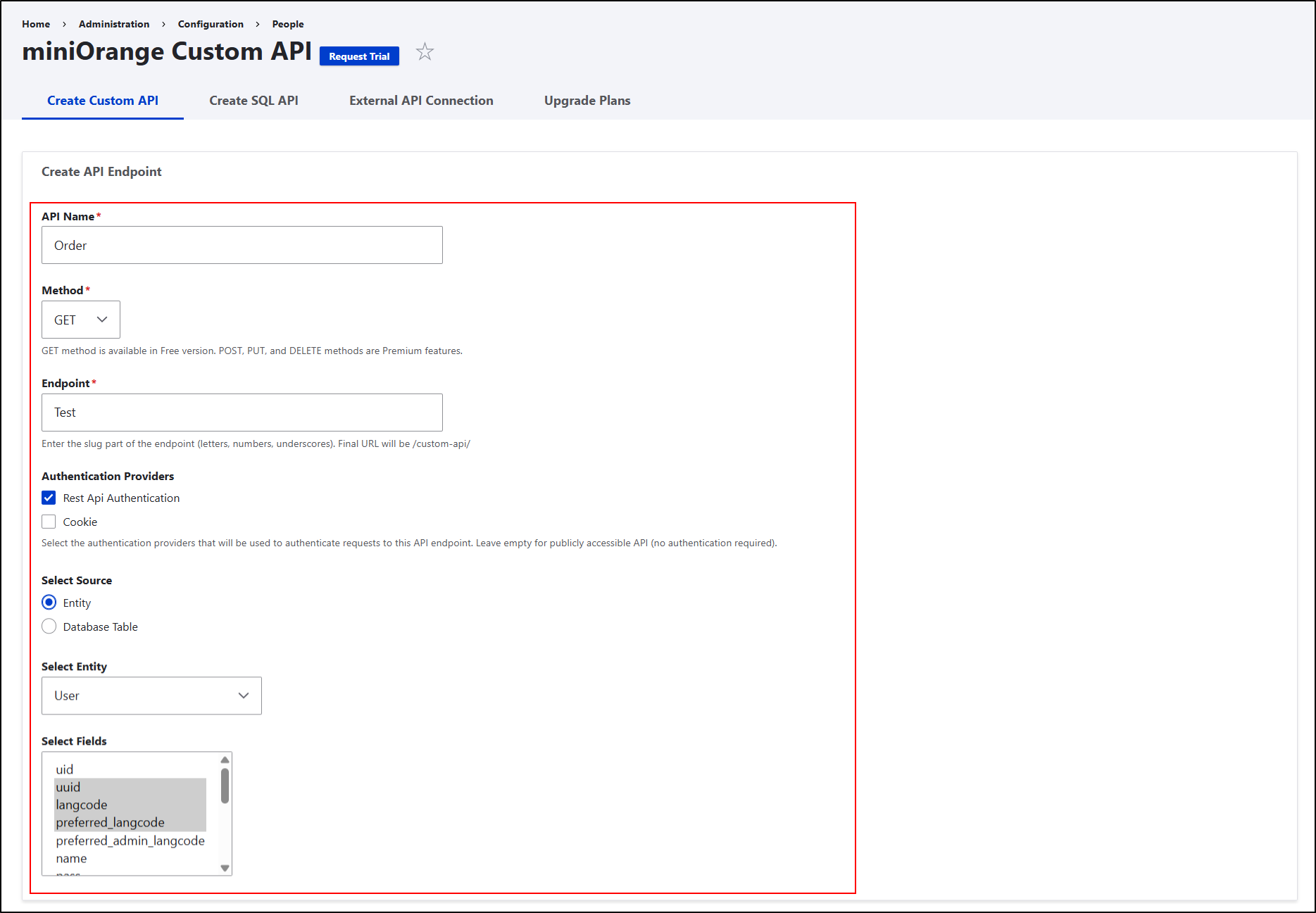 Drupal Custom API Enter API Details