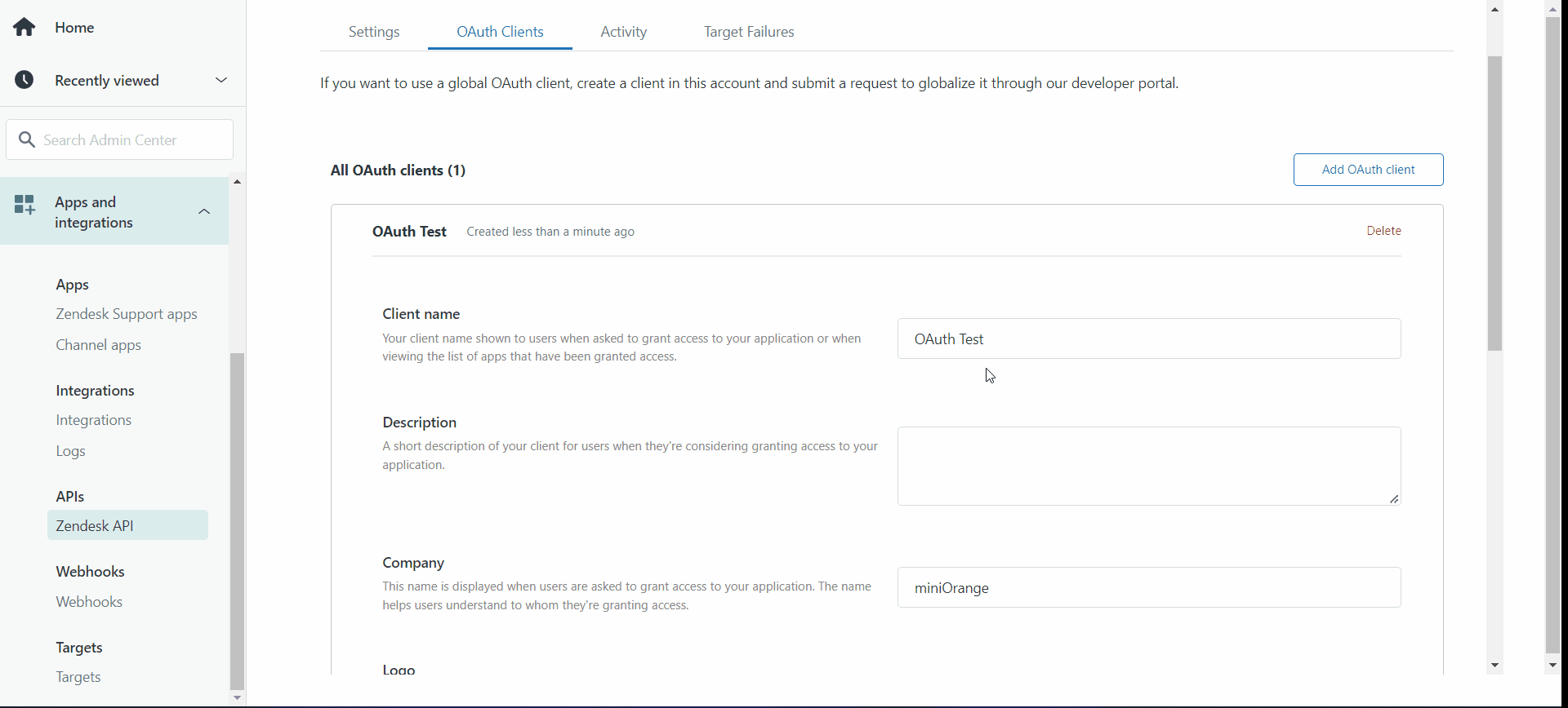 Drupal OAuth Login zendesk client id