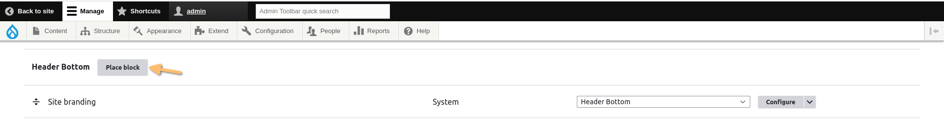 Drupal's block layout admin page. 