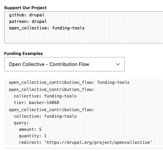 Screenshot of the examples on the funding field.