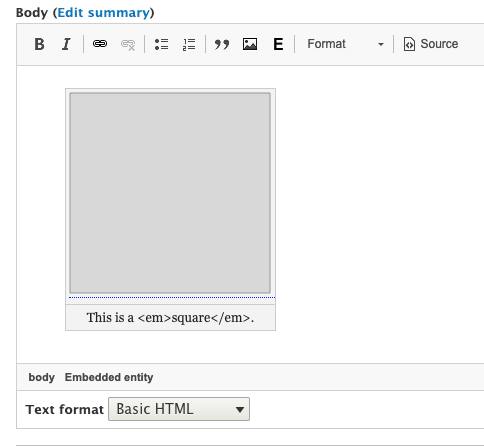 Embedded image with tags in caption string