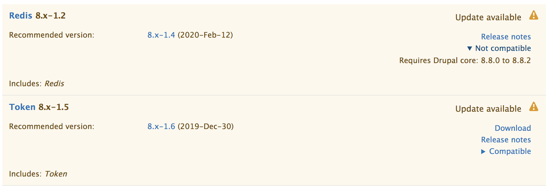 initial state of messages. Showing only not compatible details open