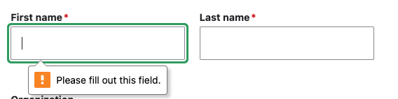 A screenshot of the required subfield when required is marked via the dom.