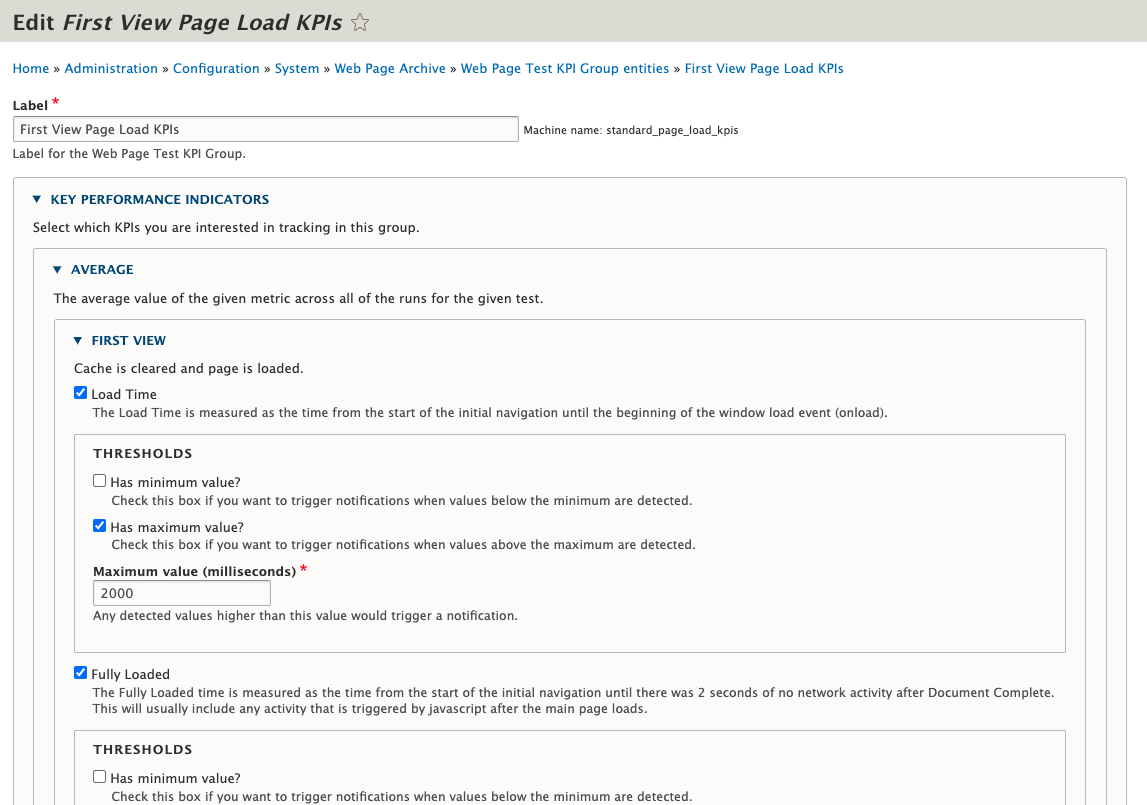 KPI Groups Edit Page
