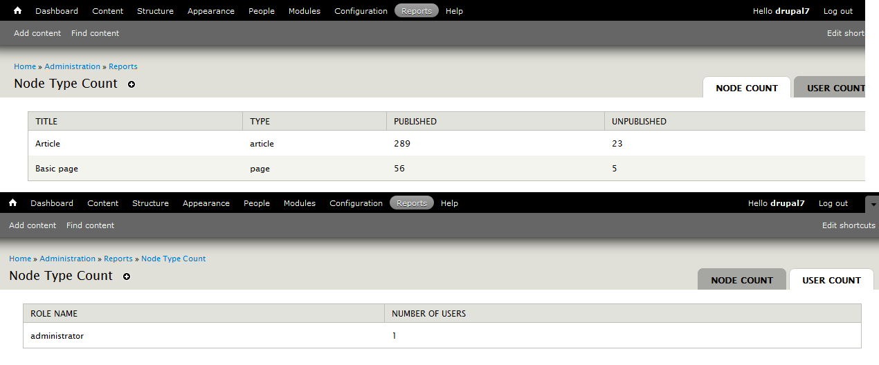 Drupal 7 node type count