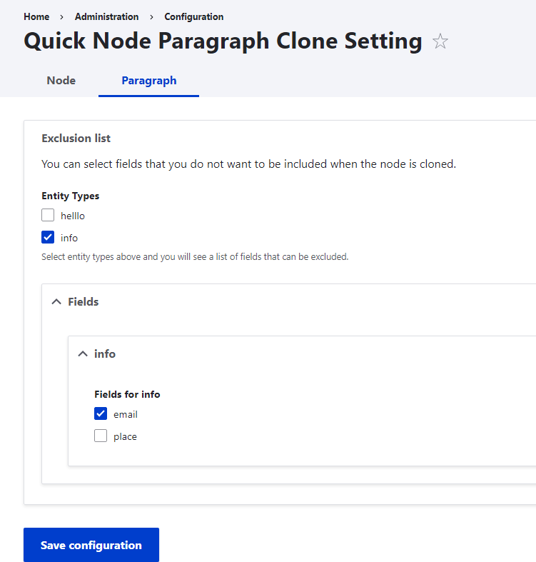 Paragraph clone settings