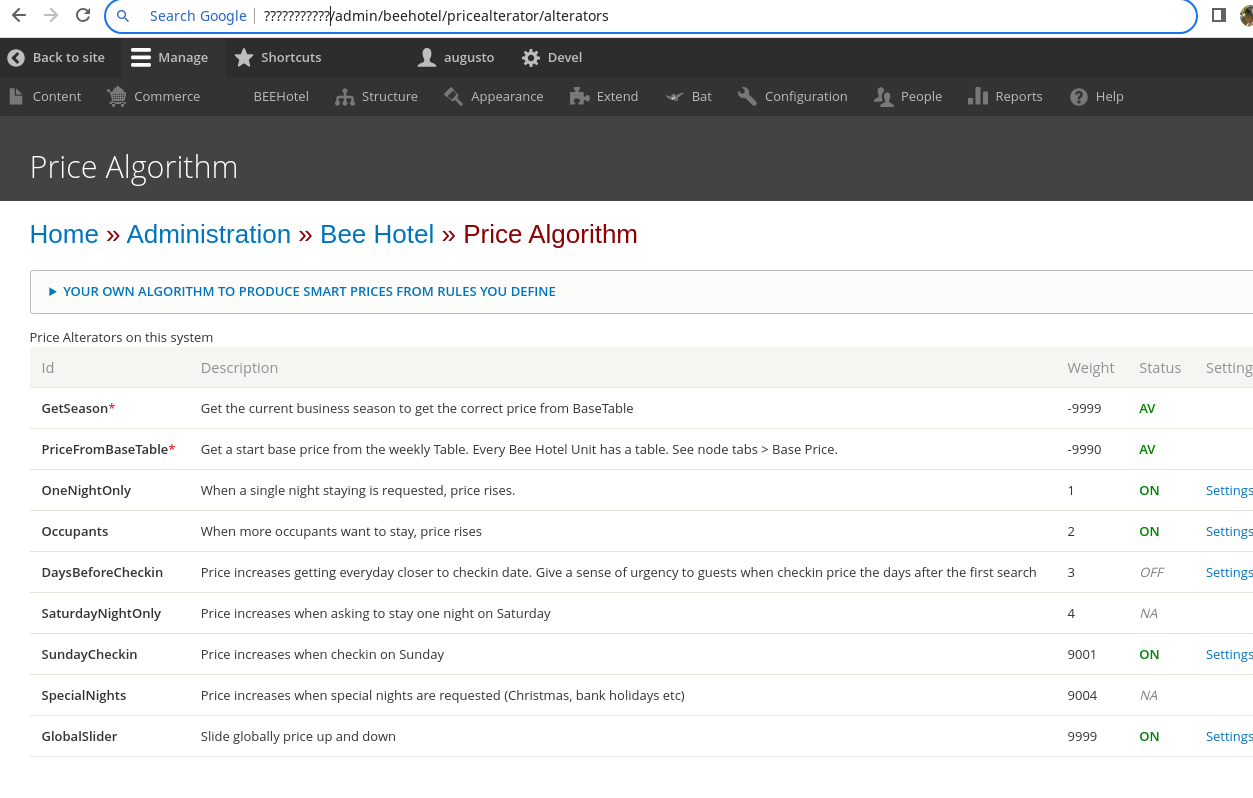 Price algorithm for dynamic Hotel prices