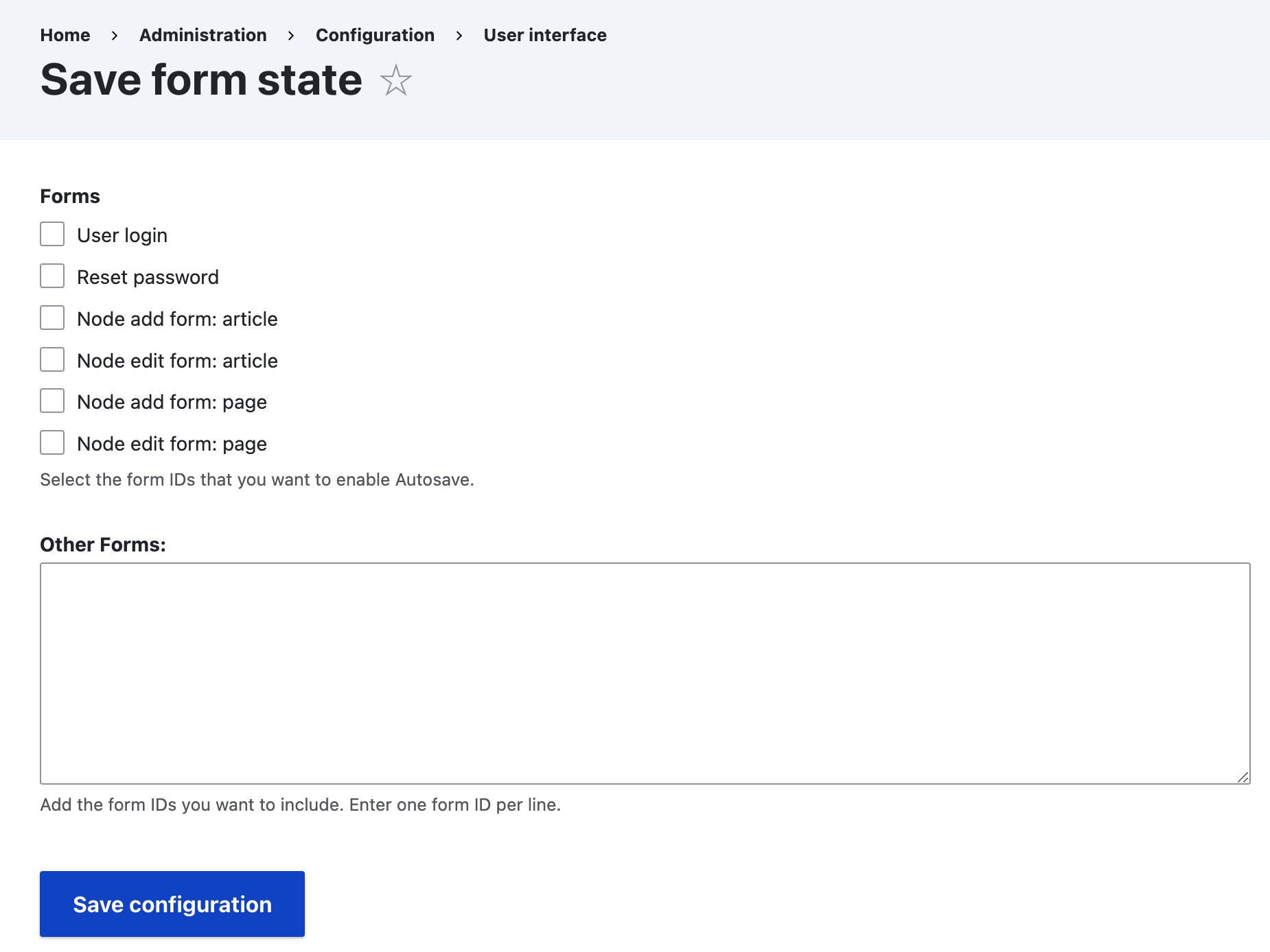 Module settings form