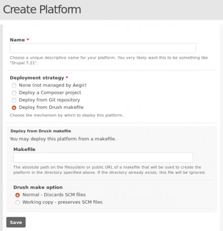 Platform creation form: Deploy from Drush makefile 