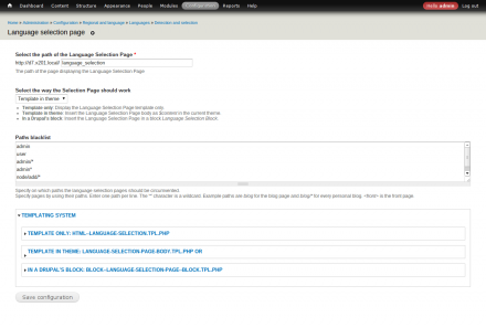 The module configuration page.