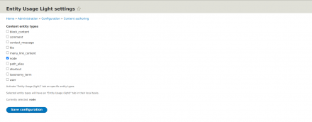 Admin interface to enable "Usage" tab per entity type