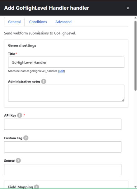 Webform GoHighLevel Handler Settings