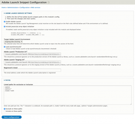 Adobe Launch Module Configuration Screen