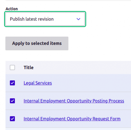 Screenshot of bulk publish and unpublish