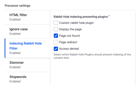 Screenshot of the Search API Rabbit Hole processor settings