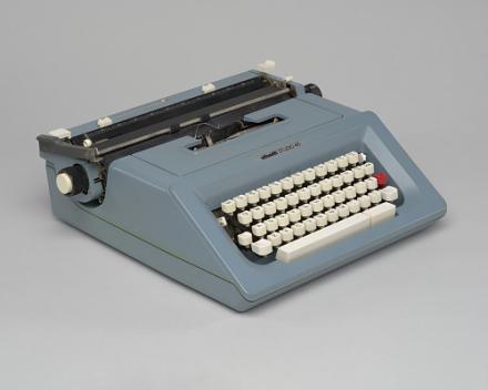 A blue teal Olivetti Studio 46 Typewriter that belonged to Octavia E. Butler.