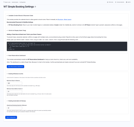 WT Simple Booking, Settings page example
